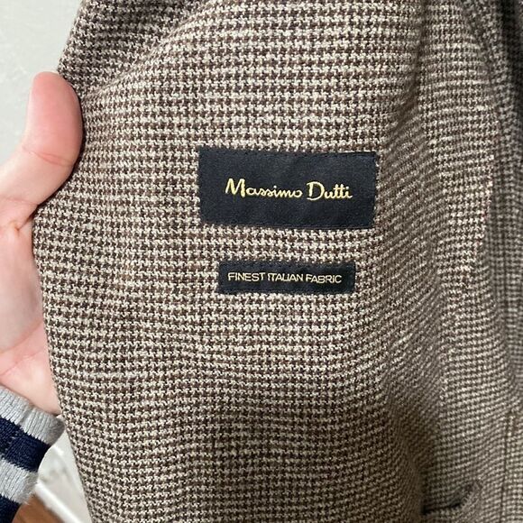 Massimo Dutti Brown Gingham Print Wool Blend Blazer Size 40 - Picture 6 of 11